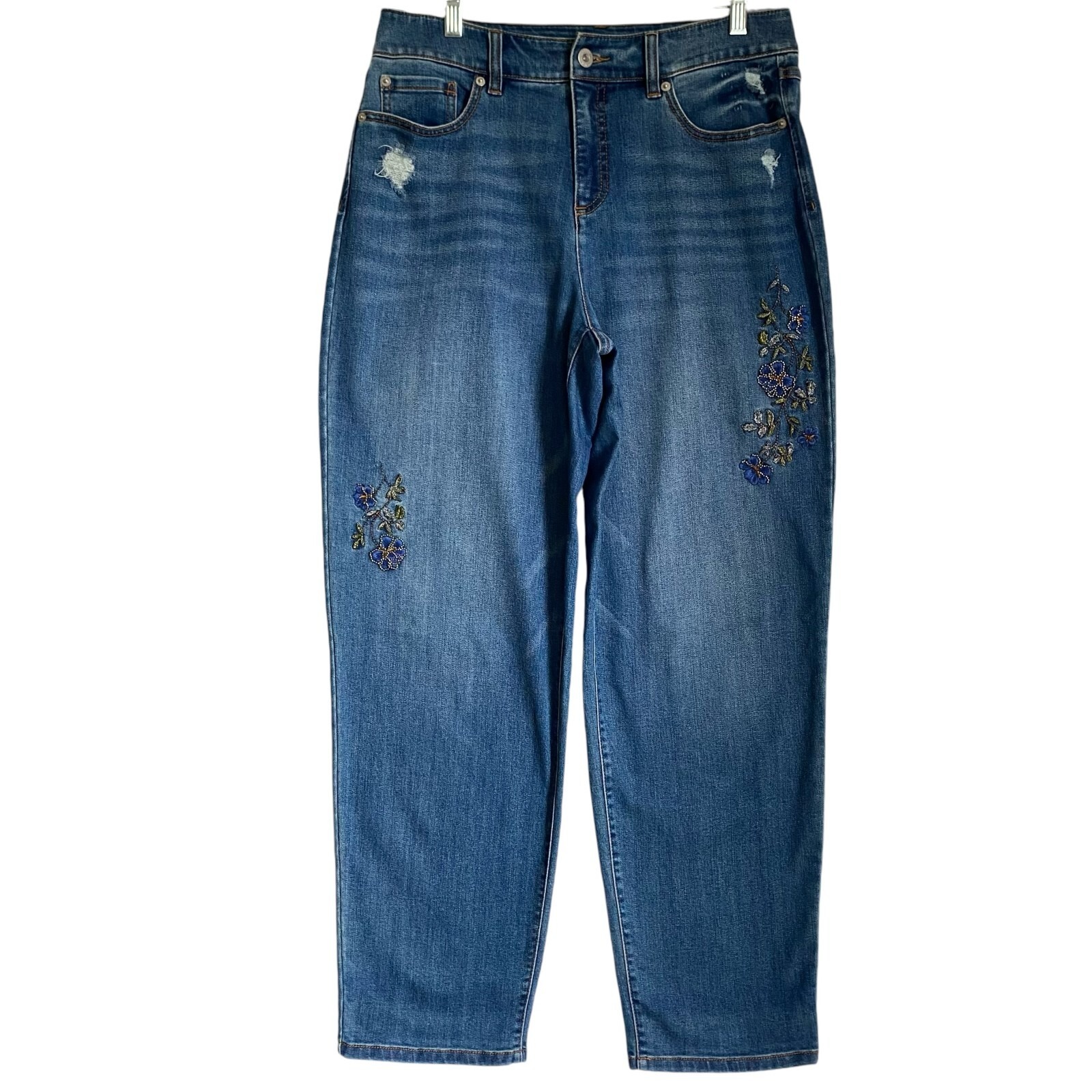 High Rise Ankle Tapered Embroidered Jean Women 30 Boyfriend Boho Fairy Grunge